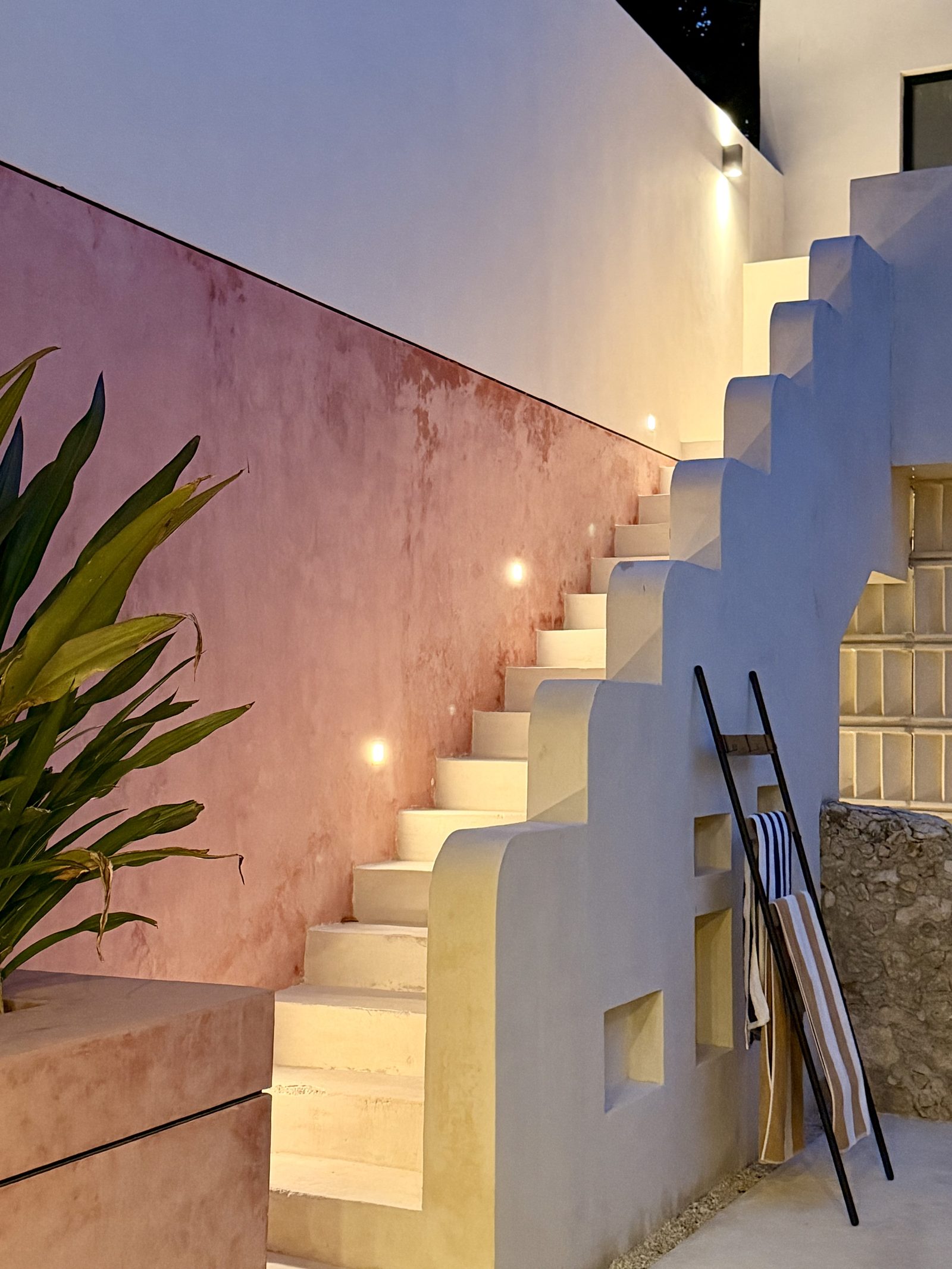 Staircase lit at dusk